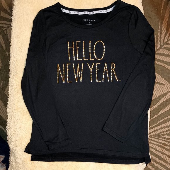 EUC~Rae Dunn "Happy New Year" Jet Black Long Sleeve Holiday Sleep Shirt (Small) - Picture 1 of 4
